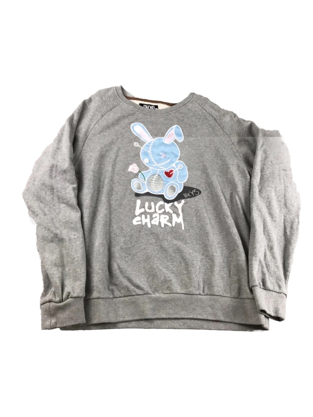 Lucky Charm Sweatshirt Size xxl gray Crewneck Embroidered Bunny Print